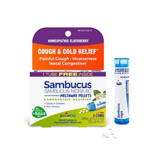 boiron sambucus nigra 6c homeopathic elderberry medicine for relief of painful cough, hoarsness, nasal congestion, and loss of voice – 3 count (240 pellets)