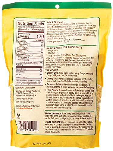 Bob's Red Mill Organic Corn Grits/ Polenta, 24 Oz