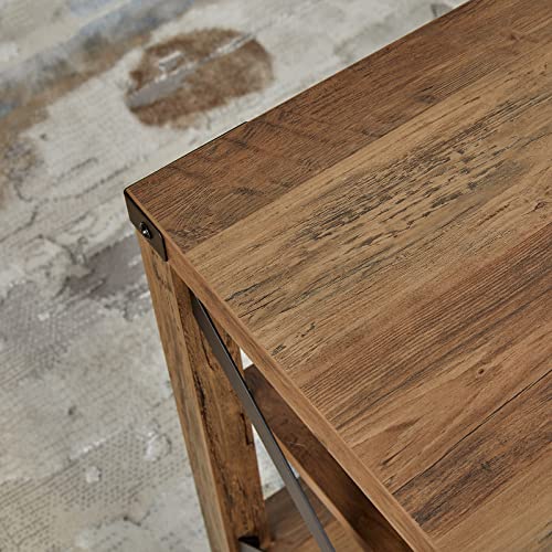 AMERLIFE 18 Inch Farmhouse End Table, Industrial Accent Side Table with 3 Storage Shelves for The Living Room, Rustic Wood Nightstand for Bedroom, X-Shaped Metal Frame Support, Rustic Oak