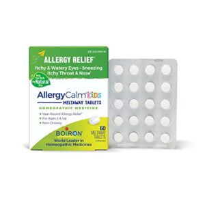 boiron allergycalm kids tablets for relief from allergy and hay fever symptoms of sneezing, runny nose, and itchy eyes or throat – 60 count