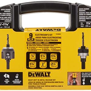 DEWALT Hole Saw Kit, Standard Electrician's Set, Bi-Metal (D180002) , Yellow