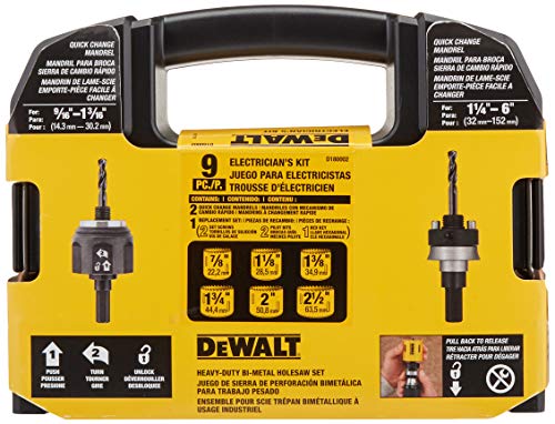 DEWALT Hole Saw Kit, Standard Electrician's Set, Bi-Metal (D180002) , Yellow