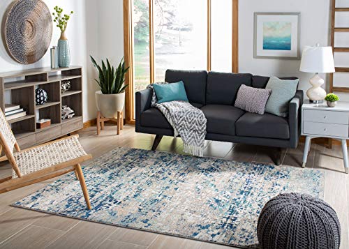 SAFAVIEH Madison Collection 6' x 9' Grey/Blue MAD460K Modern Abstract Non-Shedding Living Room Bedroom Dining Home Office Area Rug