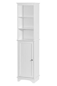 spirich home freestanding storage cabinet with three tier shelves, tall slim cabinet, free standing linen tower, white