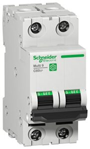 schneider electric m9f23240 thermal magnetic circuit breaker, d curve, multi 9 c60sp series, 40 a, 2 pole, 440 v, din rail