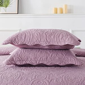 HoneiLife Bedspread Quilt Set Queen - 3 Piece Embroidered Microfiber Bedspread Reversible Coverlet Lightweight Bedcover Mandala Pattern Bedding Set All Season Quilts-Sweet Lavender, Queen Size