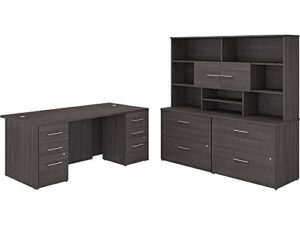 bush business furniture office 500 executive desk with drawers, lateral file cabinets and hutch, 72w, storm gray