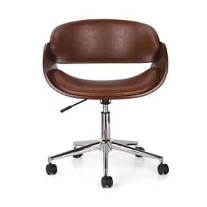 christopher knight home brinson armless office chair, cognac brown + chrome + walnut