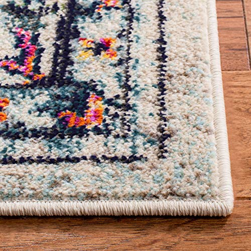 SAFAVIEH Madison Collection 8' x 10' Cream/Blue MAD473B Boho Chic Medallion Distressed Non-Shedding Living Room Bedroom Dining Home Office Area Rug