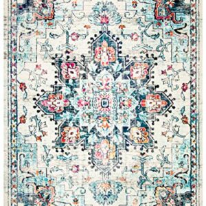 SAFAVIEH Madison Collection 8' x 10' Cream/Blue MAD473B Boho Chic Medallion Distressed Non-Shedding Living Room Bedroom Dining Home Office Area Rug