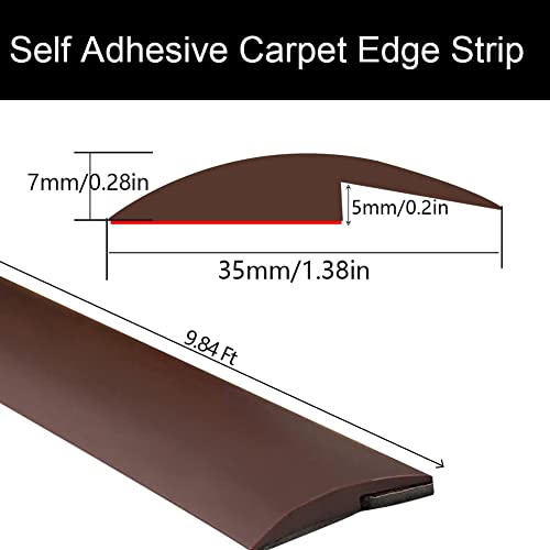 Floor Transition Strip Self Adhesive,PVC Carpet to Tile Flooring Transition Strip,Vinyl Flexible Flooring Transition Strip for Carpet Threshold Transition Strip(5mm,9.84FT,Brown)