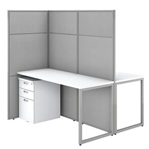 bush business furniture easy office 2 person cubicle desk with file cabinets, 60w x 66h, pure white