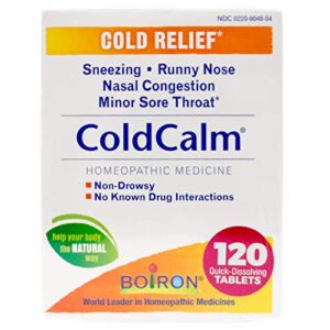 boiron coldcalm tablets for relief of common cold symptoms such as sneezing, runny nose, sore throat, and nasal congestion – non-drowsy – 120 count (2 pack of 60)