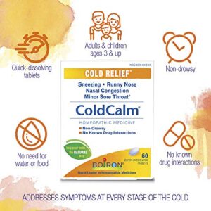 Boiron ColdCalm Tablets for Relief of Common Cold Symptoms Such as Sneezing, Runny Nose, Sore Throat, and Nasal Congestion - Non-Drowsy - 120 Count (2 Pack of 60)