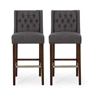 christopher knight home spencer contemporary wingback fabric barstools (set of 2), charcoal and espresso