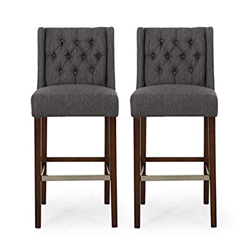 Christopher Knight Home Spencer Contemporary Wingback Fabric Barstools (Set of 2), Charcoal and Espresso