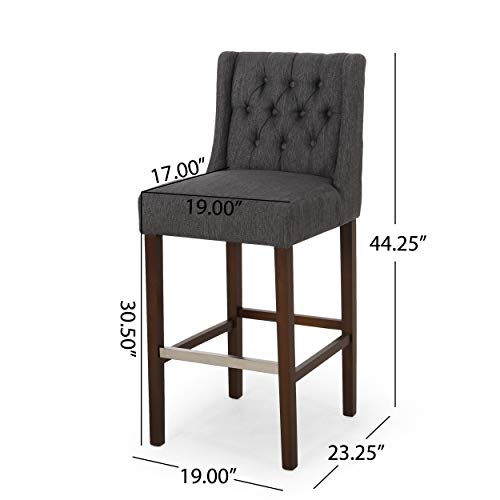 Christopher Knight Home Spencer Contemporary Wingback Fabric Barstools (Set of 2), Charcoal and Espresso