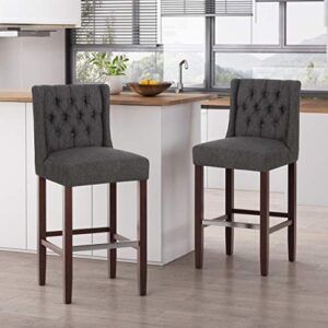 Christopher Knight Home Spencer Contemporary Wingback Fabric Barstools (Set of 2), Charcoal and Espresso