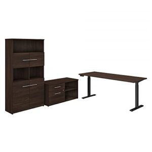 bush business furniture office 500 height adjustable standing desk with storage and bookcase, 72w, black walnut