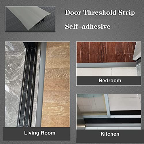 Vinyl-Floor-Transition-Threshold-Strip Self-Adhesive, Threshold 1/2''~3/5'', Door/Carpet-to-Tile-Transition-Strip Reducer, Doorway Edge Trim for Laminate Floor Mat Vinyl Tile, 3.28 Ft (Gray)