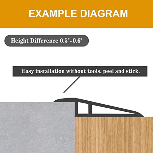 Vinyl-Floor-Transition-Threshold-Strip Self-Adhesive, Threshold 1/2''~3/5'', Door/Carpet-to-Tile-Transition-Strip Reducer, Doorway Edge Trim for Laminate Floor Mat Vinyl Tile, 3.28 Ft (Gray)