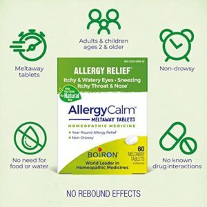 Boiron AllergyCalm Tablets for Relief from Allergy and Hay Fever Symptoms of Sneezing, Runny Nose, and Itchy Eyes or Throat - 60 Count