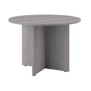 bush business furniture 42w round conference table with wood base in platinum gray