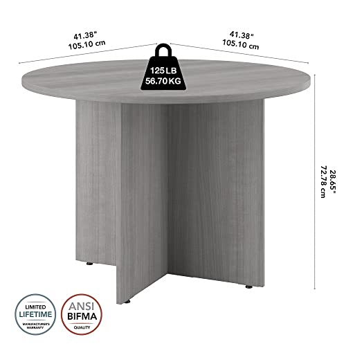 Bush Business Furniture 42W Round Conference Table with Wood Base in Platinum Gray