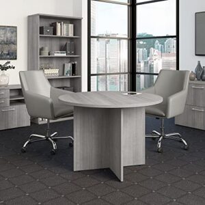 Bush Business Furniture 42W Round Conference Table with Wood Base in Platinum Gray