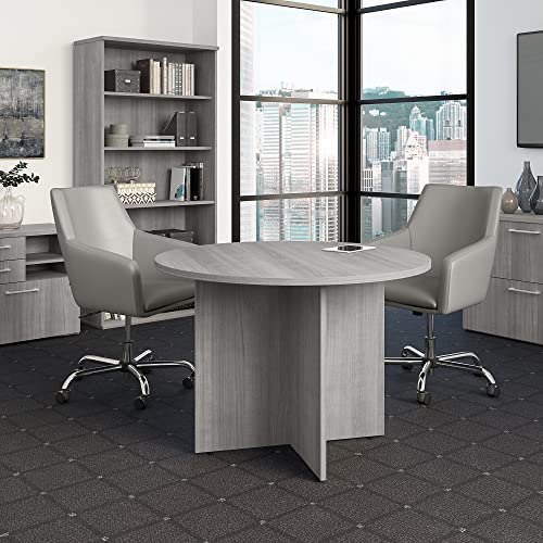 Bush Business Furniture 42W Round Conference Table with Wood Base in Platinum Gray