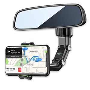 pkyaa rearview mirror phone holder for car, 360° rotating rear view mirror phone mount, multifunctional mount phone and gps holder universal car phone holder for all smartphones