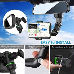 PKYAA Rearview Mirror Phone Holder for Car, 360° Rotating Rear View Mirror Phone Mount, Multifunctional Mount Phone and GPS Holder Universal Car Phone Holder for All Smartphones