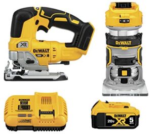 dewalt 20v max router tool and jig saw, cordless woodworking 2-tool set with battery and charger (dck201p1)