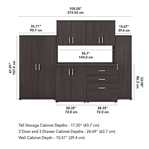 Bush Business Furniture Universal 6 Piece Modular Storage Set with Floor and Wall Cabinets, Storm Gray