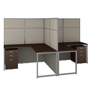 bush business furniture easy office 2 person l shaped cubicle desk with drawers and 66h panels, 60wx60h, mocha cherry