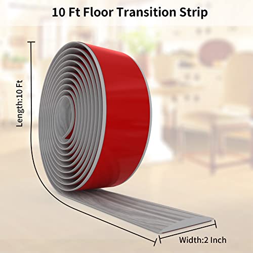 10Ft Floor Transition Strip,Floor Cover Strips Self Adhesive Flooring Transitions Laminate,2"Wide Vinyl Floor Flat Edge Trim Strip for Threshold Strip,Wood Grain Design (Gray)