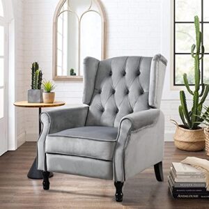 altrobene velvet accent chair, push back recliner chair, wingback arm chair for living room/bedroom/home theater/reception area, grey