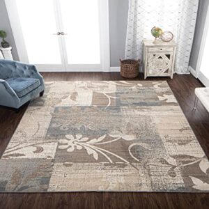 superior indoor area rug with jute backing, perfect for living room, hallway and bedroom. hardwood floor decoration pastiche contemporary floral patchwork carpet, 8′ x 10′, ivory