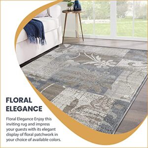 SUPERIOR Indoor Area Rug with Jute Backing, Perfect for Living Room, Hallway and Bedroom. Hardwood Floor Decoration Pastiche Contemporary Floral Patchwork Carpet, 8' X 10', Ivory