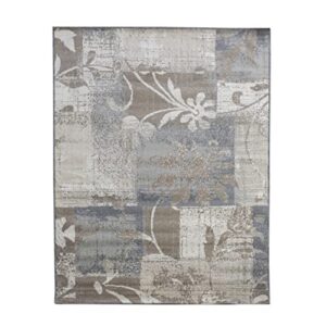 SUPERIOR Indoor Area Rug with Jute Backing, Perfect for Living Room, Hallway and Bedroom. Hardwood Floor Decoration Pastiche Contemporary Floral Patchwork Carpet, 8' X 10', Ivory