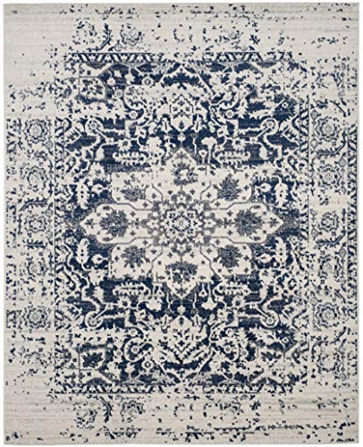 SAFAVIEH Madison Collection 8' x 10' Cream / Navy MAD603D Oriental Snowflake Medallion Distressed Non-Shedding Living Room Bedroom Dining Home Office Area Rug