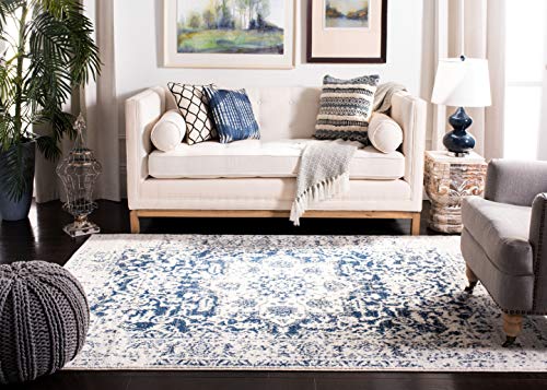 SAFAVIEH Madison Collection 8' x 10' Cream / Navy MAD603D Oriental Snowflake Medallion Distressed Non-Shedding Living Room Bedroom Dining Home Office Area Rug