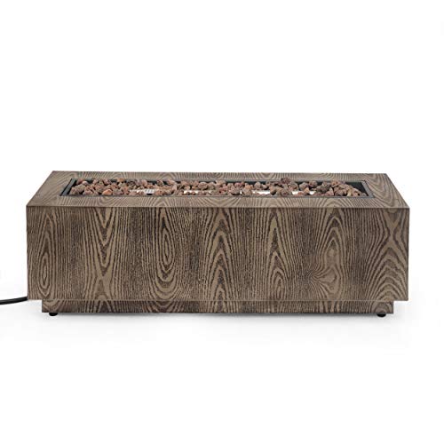 Christopher Knight Home Abbott Outdoor Rectangular Fire Pit with Tank Holder, Brown Wood Pattern