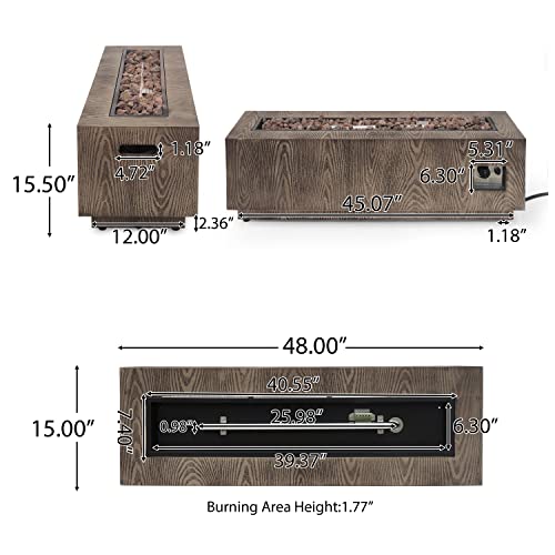 Christopher Knight Home Abbott Outdoor Rectangular Fire Pit with Tank Holder, Brown Wood Pattern