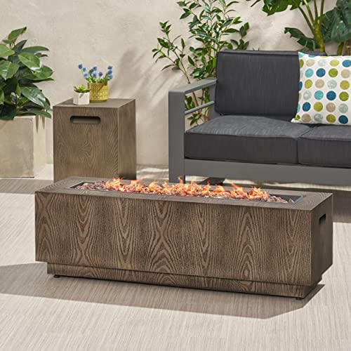 Christopher Knight Home Abbott Outdoor Rectangular Fire Pit with Tank Holder, Brown Wood Pattern