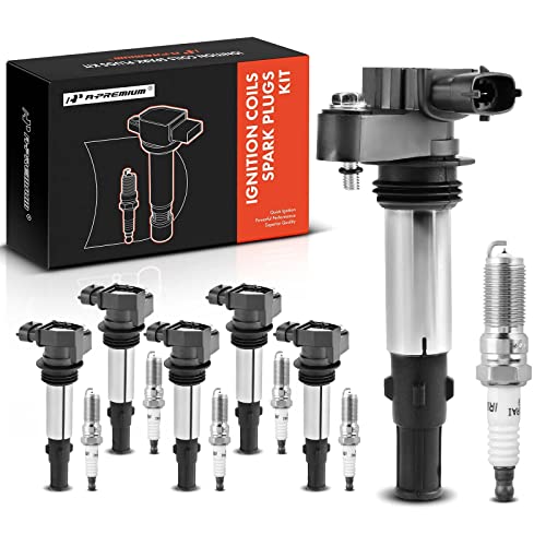 A-Premium Ignition Coils and Spark Plugs Kits Compatible with Chevrolet Traverse 2009 & GMC Acadia 2009 & Buick LaCrosse/Allure 2005-2008, Enclave 2009 & Cadillac CTS 2004-2009, SRX, STS 6-PC Set