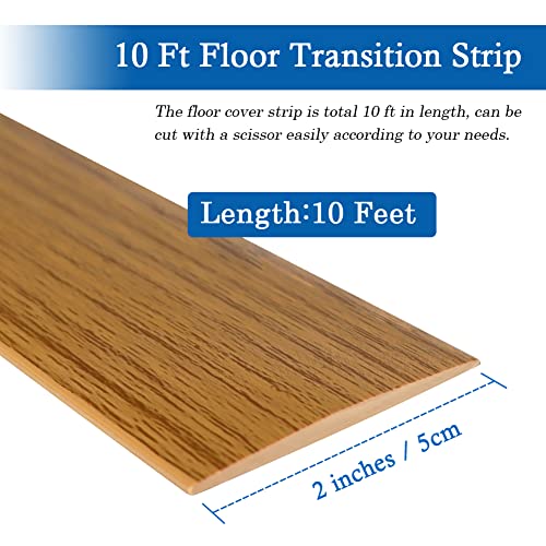 Floor Transition Strip Floor Cover Strips Self Adhesive Flooring Transitions Laminate Floor Strip 2" Wide Vinyl Floor Flat Divider Strip Elegant Wood Grain Design (10Ft, Light Brown)