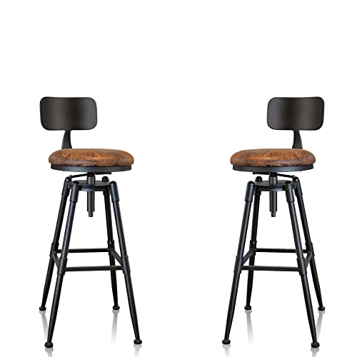 MSMV 27-35 Inch (Set of 2) Vintage Industrial Bar Stool-Farmhouse Swivel Bar Stool-Swivel Kitchen Island Dining Chair-Kitchen Counter Height Adjustable Pipe Stool-Cast Steel Stool