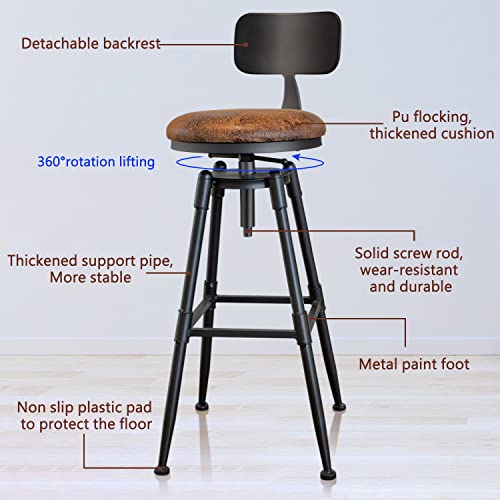 MSMV 27-35 Inch (Set of 2) Vintage Industrial Bar Stool-Farmhouse Swivel Bar Stool-Swivel Kitchen Island Dining Chair-Kitchen Counter Height Adjustable Pipe Stool-Cast Steel Stool