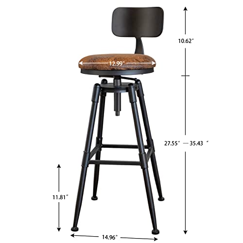 MSMV 27-35 Inch (Set of 2) Vintage Industrial Bar Stool-Farmhouse Swivel Bar Stool-Swivel Kitchen Island Dining Chair-Kitchen Counter Height Adjustable Pipe Stool-Cast Steel Stool